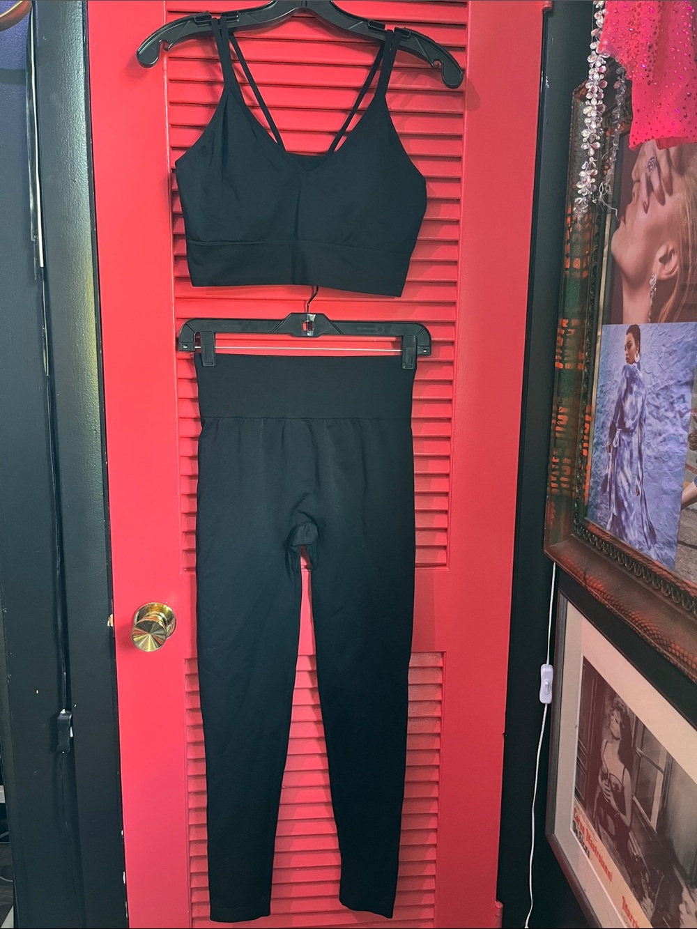 Black High-Waist Leggings and Strappy Sports Bra Set